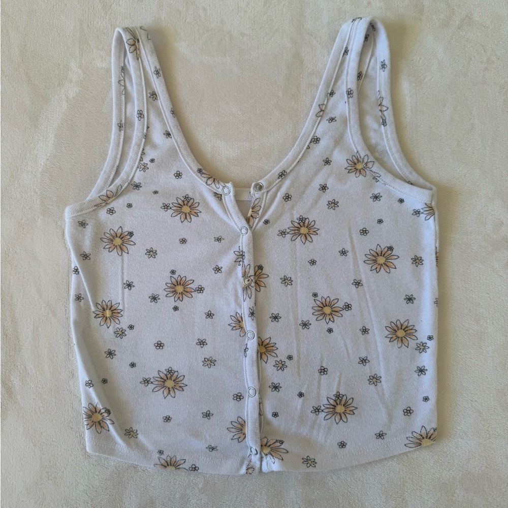pacsun women’s daisy print white tank top size small medium